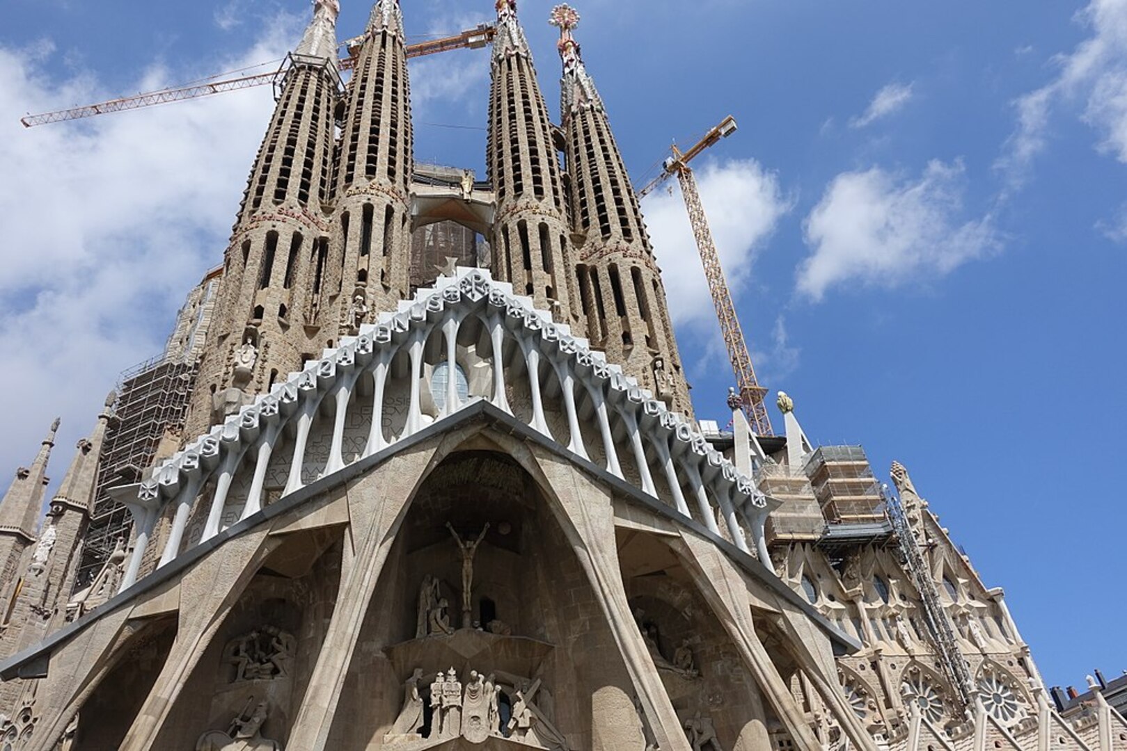 Passion Facade angular sculptures depicting Christ crucifixion