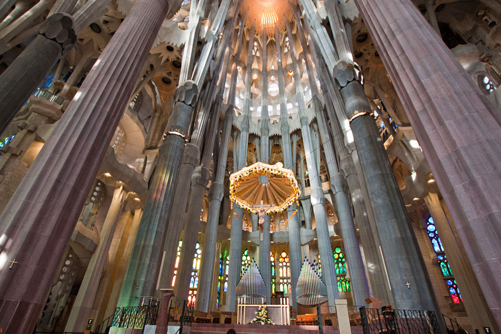 Sagrada Familia basilica interior with stunning stained glass