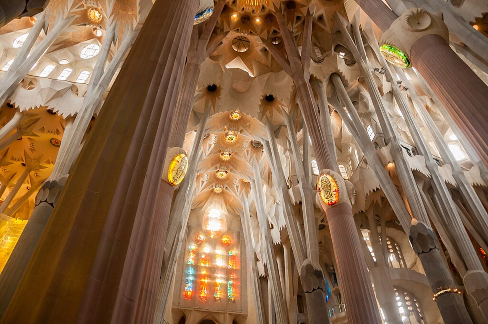 Sagrada Familia interior showing tree-like columns and vaulted ceiling