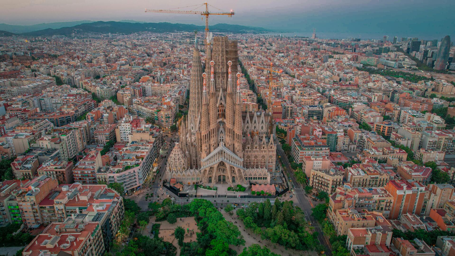 Sagrada Familia facade aerial view
