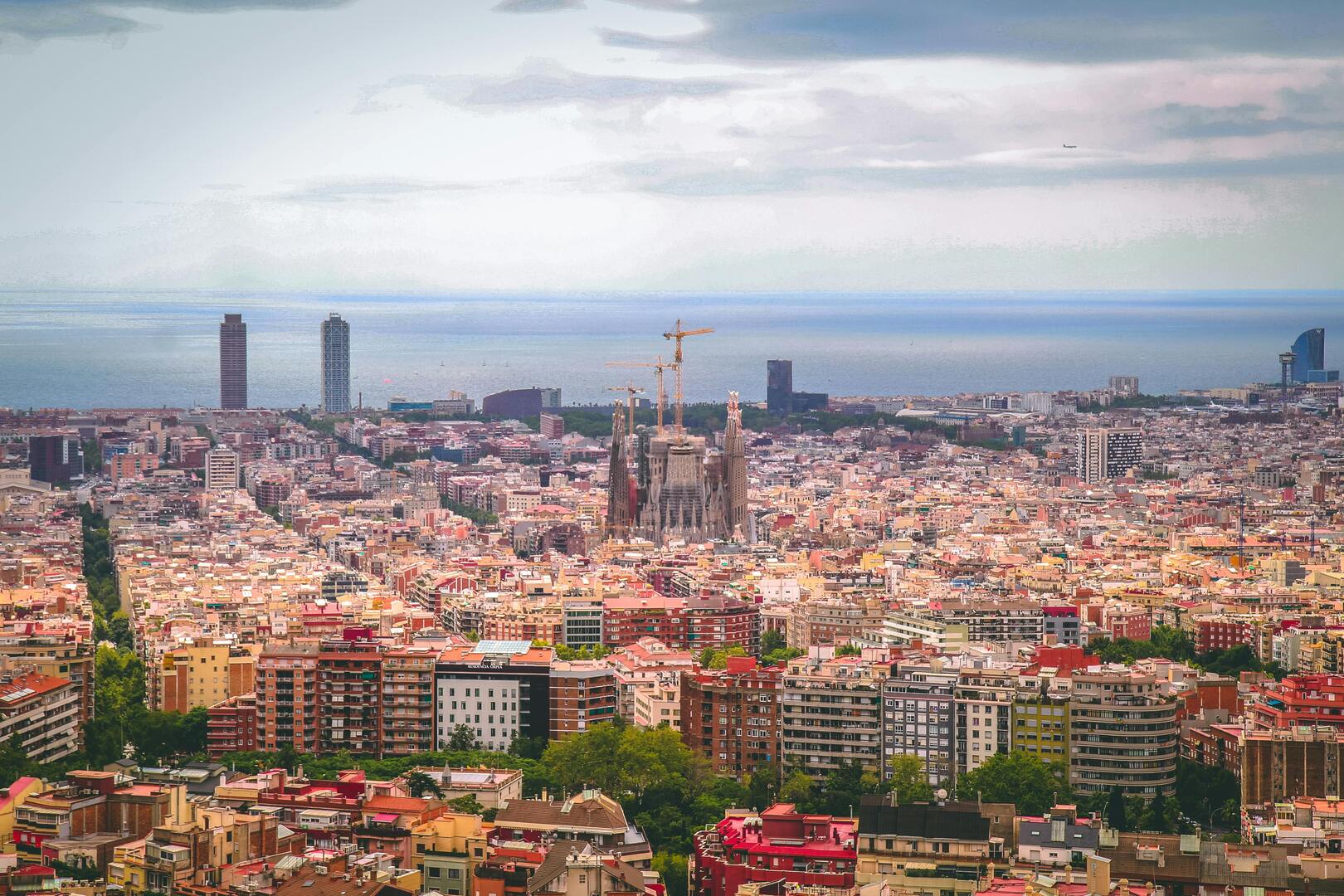 Panoramic view of Barcelona with Sagrada Familia towers