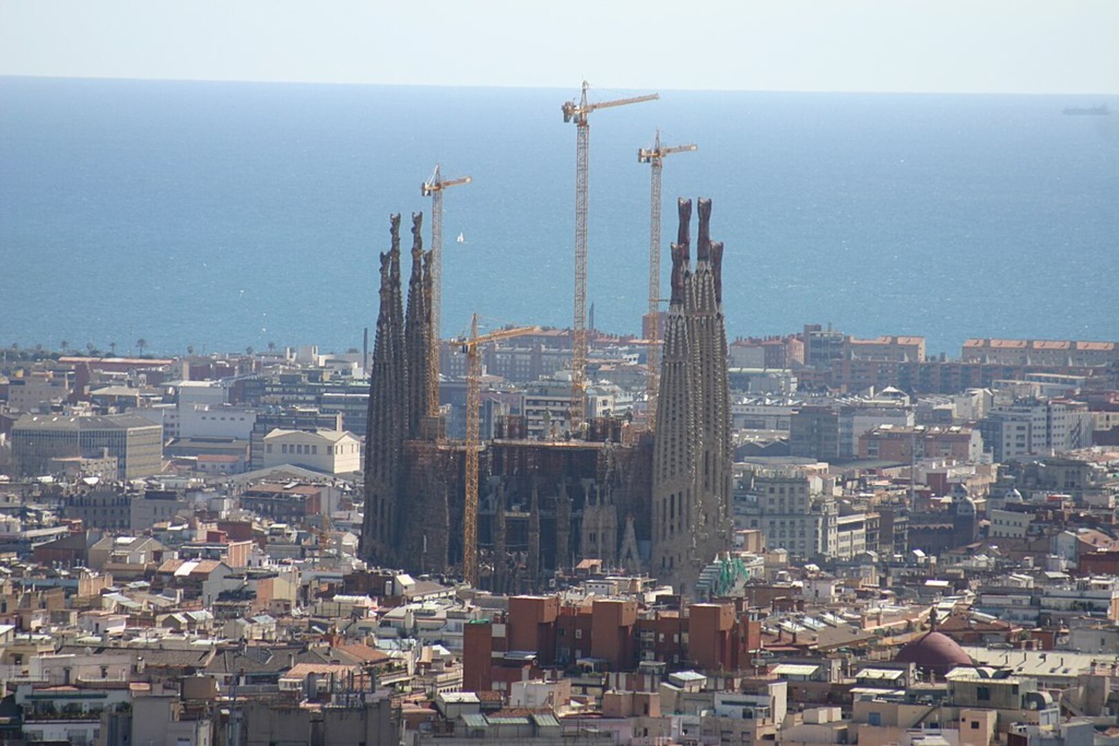 Sagrada Familia towers rising above Barcelona skyline